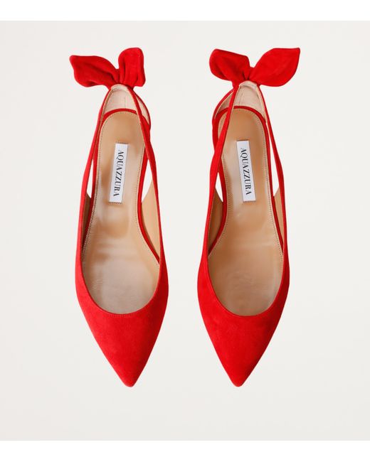 Aquazzura Red Suede Bow Tie Ballet Flats