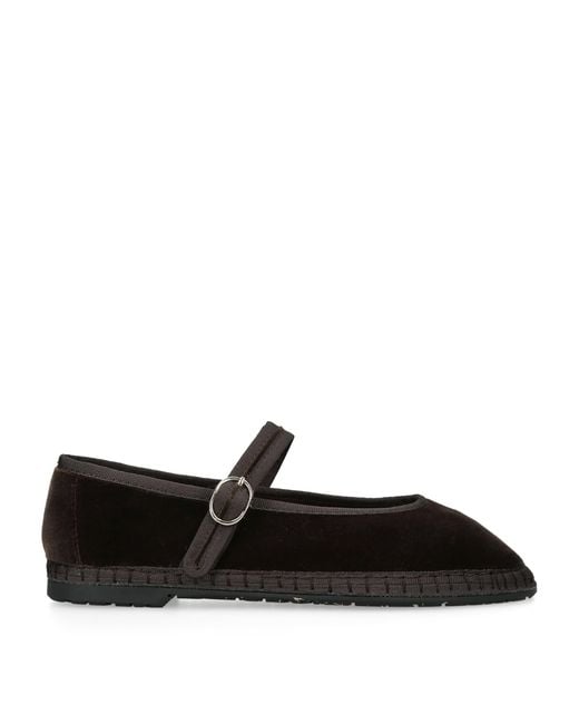 Flabelus Black Velvet Pierre Mary Jane Flats