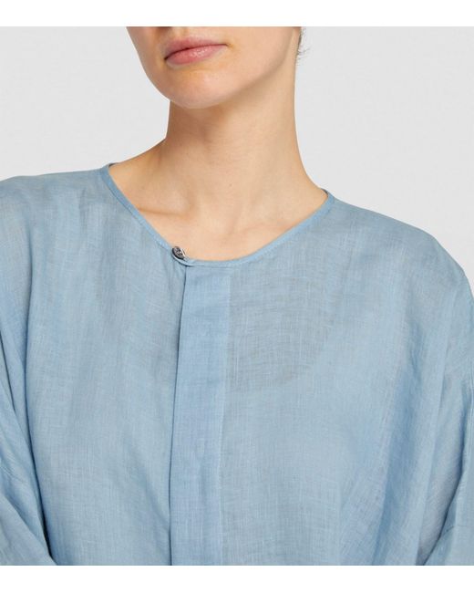 Eskandar Blue Linen Front-placket Shirt