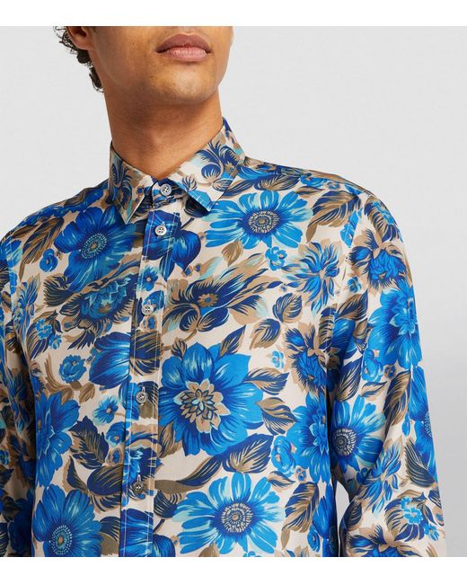 Moschino Blue Silk Floral Print Shirt for men