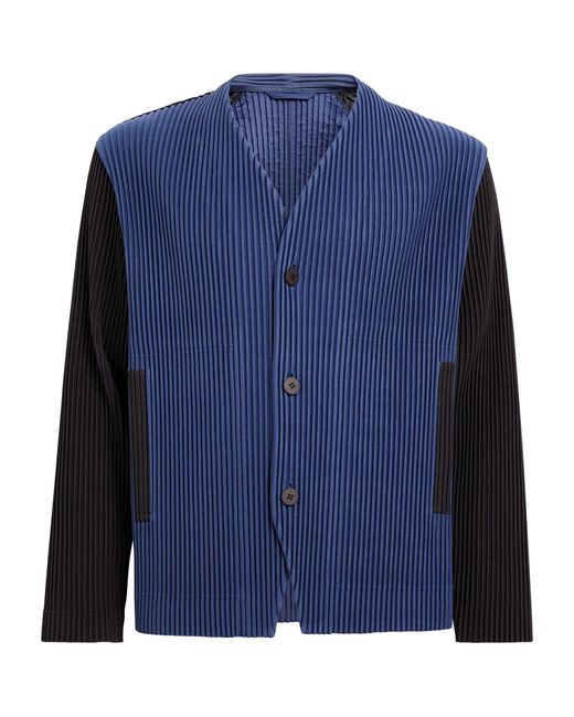 Homme Plissé Issey Miyake Blue Colour-block Pleated Cardigan for men