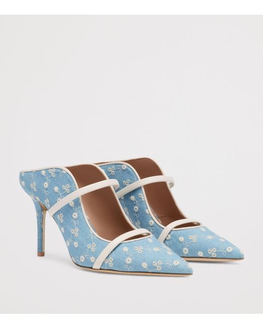 Malone Souliers Blue Denim Floral Maureen Heeled Mules 85