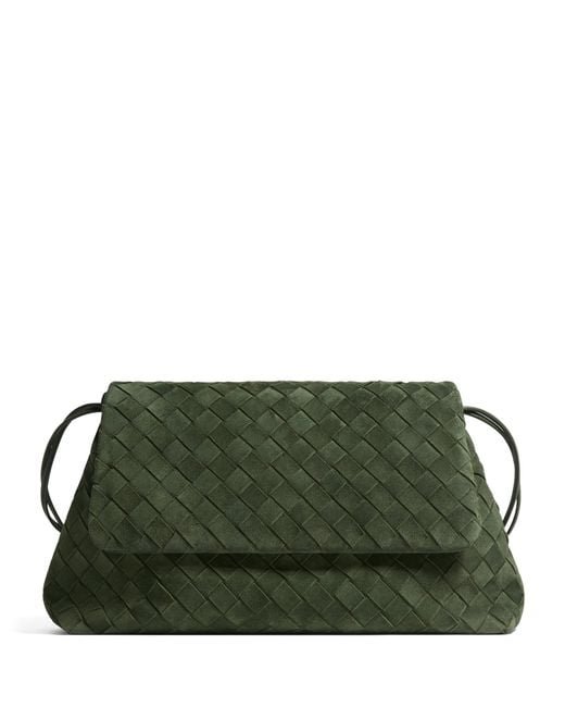 Bottega Veneta Green Suede Giorno Shoulder Bag