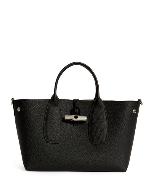 Longchamp Black Medium Leather Roseau Tote Bag