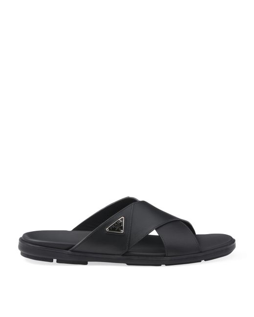 Prada Black Leather Crossover Sandals for men