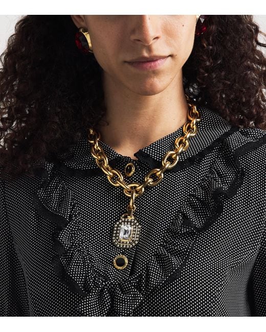 Alessandra Rich Metallic Crystal-Embellished Pendant Necklace
