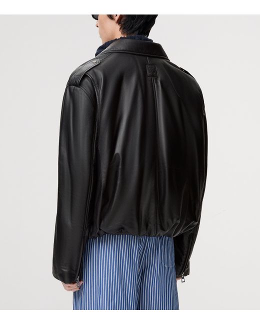 Loewe Black Balloon Leather Biker Jacket for men