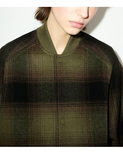 MAX&Co. Green Virgin Wool Plaid Bomber Jacket