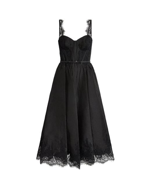 Zimmermann Black Linen-Silk Lace-Trim Valiant Midi Dress