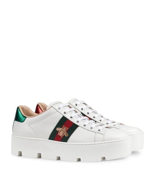 Gucci White Ace Embroidered Leather Platform Sneaker