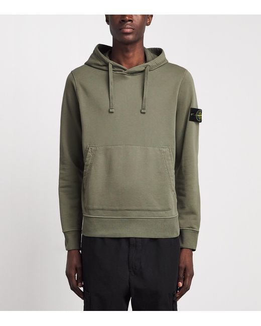 Stone Island Green Organic Cotton Fleece Hoodie for men