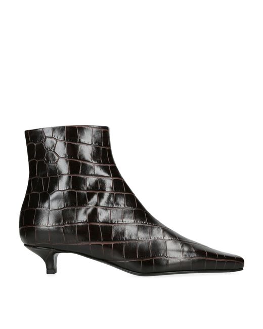 Totême  Black Leather Croc-embossed Ankle Boots 50