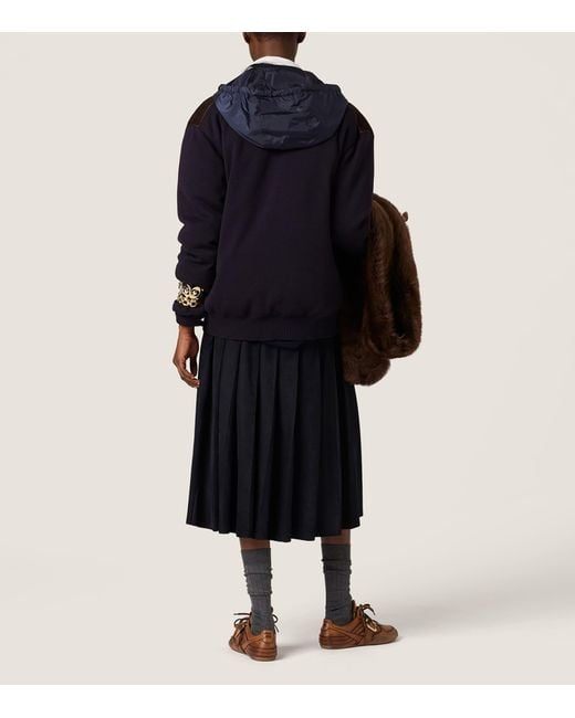 Miu Miu Black Waxed Suede Pleated Midi Skirt
