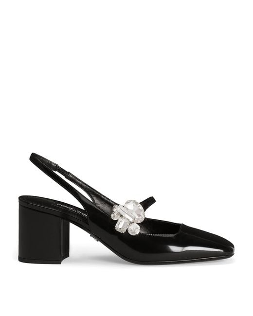 Dolce & Gabbana Black Leather Embellished Slingback Heels 60