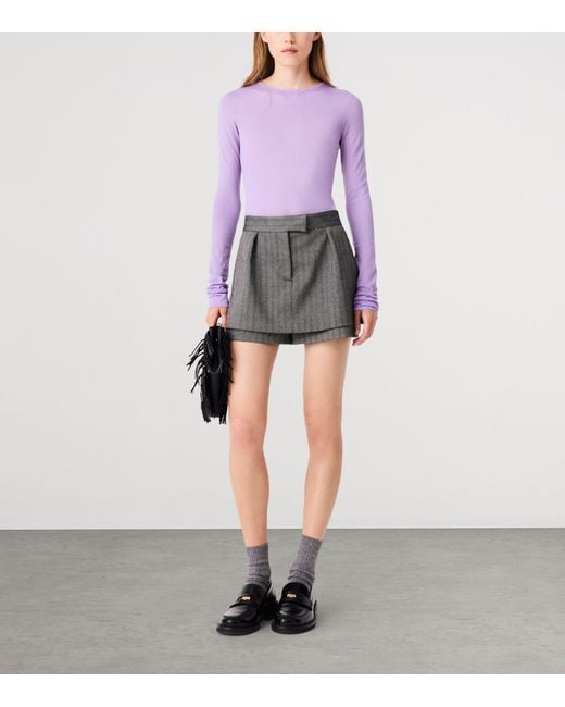 Maje Gray Striped Rhinestone-Embellished Skort