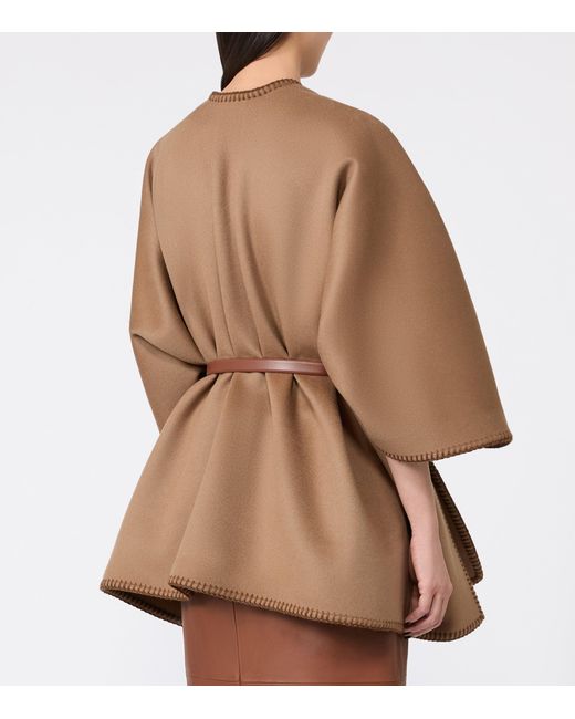 Max Mara Brown Virgin Wool Logo Cape And Belt