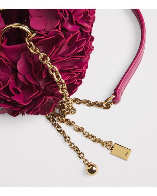 Chloé Red Leather Floral Plissé Shoulder Bag