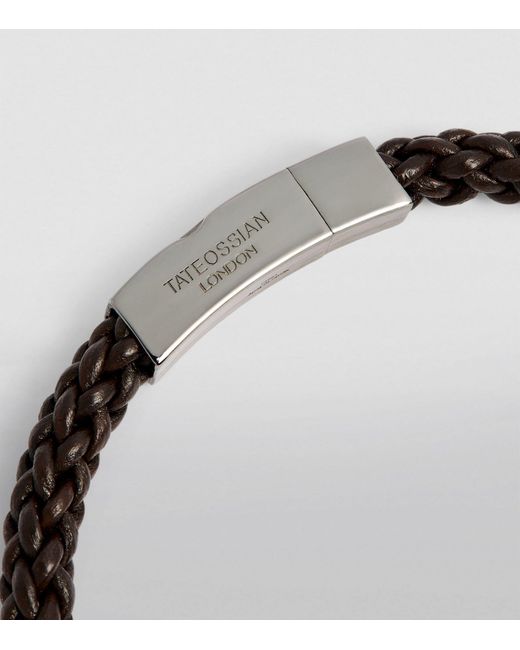 Tateossian Black Sterling Silver And Leather Macramé Bracelet for men