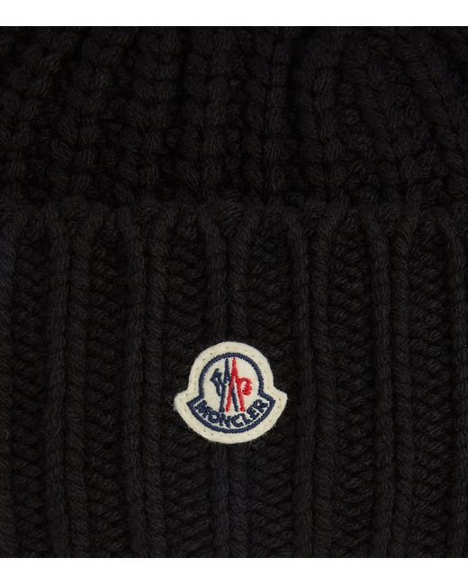 Moncler Black Wool Logo-patch Beanie