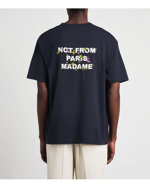 Drole de Monsieur Blue Cotton Vine Slogan T-Shirt for men