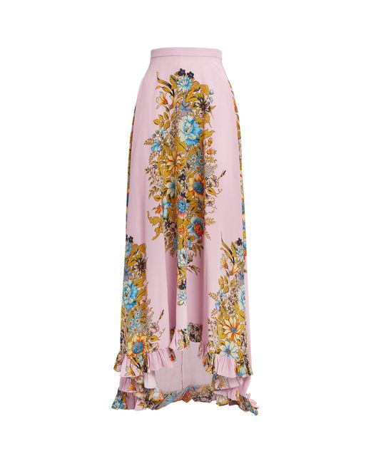 Etro Pink Silk Floral Print Midi Skirt