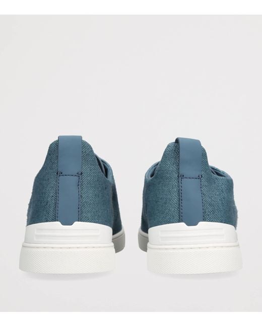Zegna Blue Cotton-Linen Triple Stitch Sneakers for men