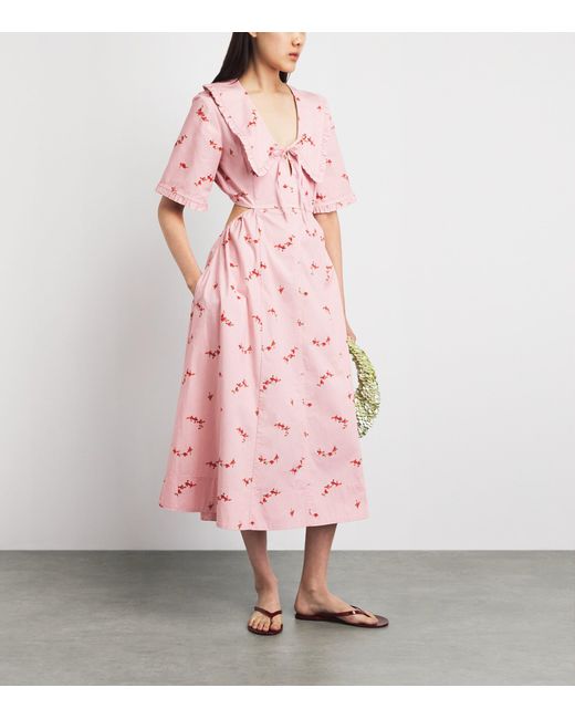 Ganni Pink Stretch-Cotton Cut-Out Midi Dress
