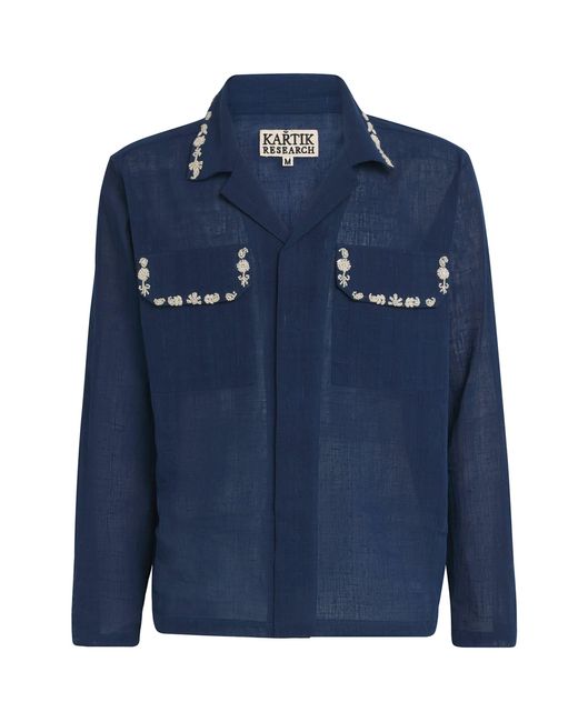 Kartik Research Blue Cotton Embroidered Surya Shirt for men