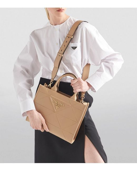 Prada Small Leather Symbole Tote Bag in Natural Lyst UK
