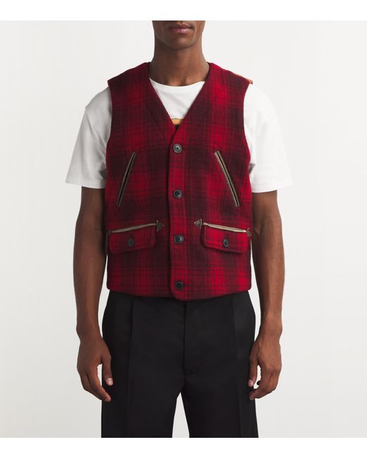 Polo Ralph Lauren Red Wool Check Gilet for men