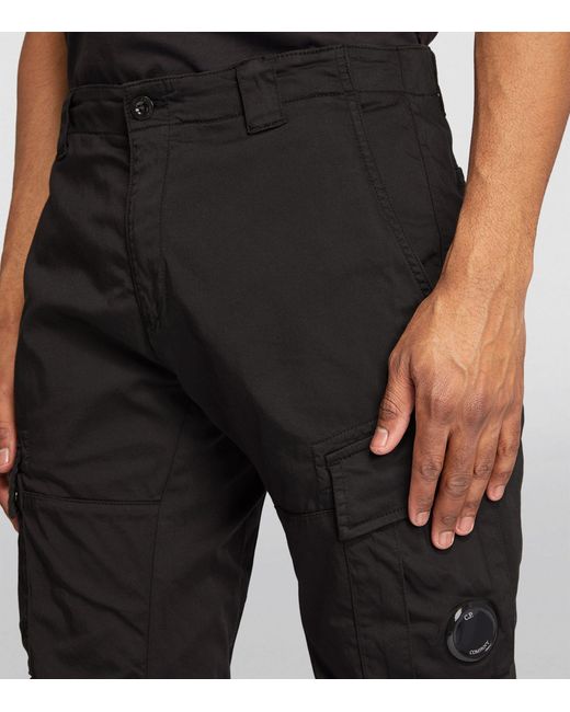 C P Company Black Stretch Lens-detail Cargo Trousers for men