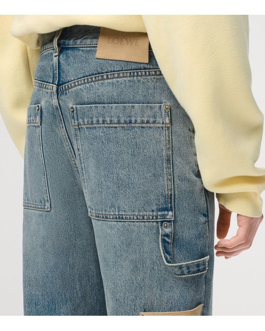 Loewe Blue Apos;S Leather-Patch Straight-Leg Jeans for men