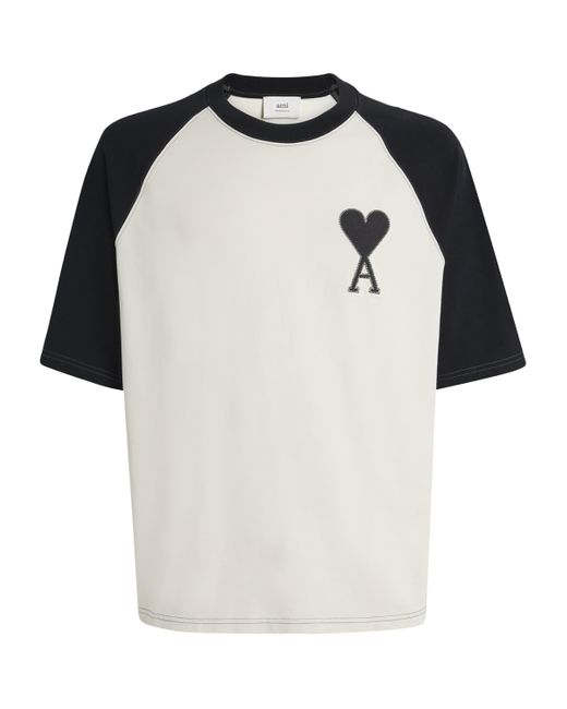 AMI White Cotton Two-Tone Ami De Coeur T-Shirt for men