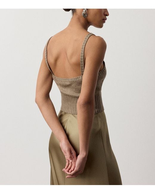 Ralph Lauren Brown Silk-Blend Mouliné Camisole Sweater