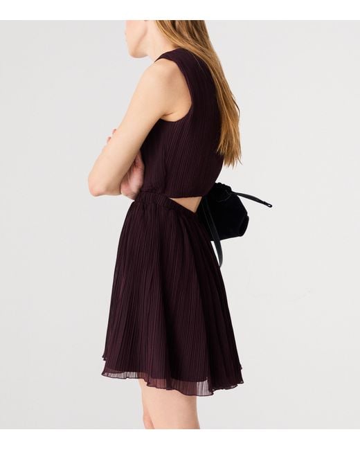 Maje Purple Plissé Cut-Out Mini Dress