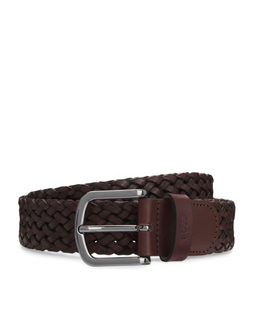 Boss Brown Leather Woven Belt for men