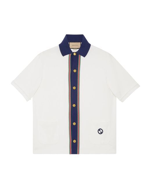 Gucci Blue Cotton Button-down Polo Shirt for men