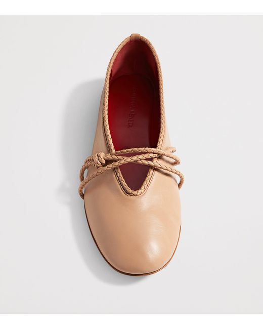 Bottega Veneta Brown Lambskin Braided-Trim Rosa Ballet Flats