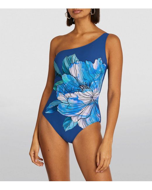 Gottex Blue Floral One-shoulder Swimsuit