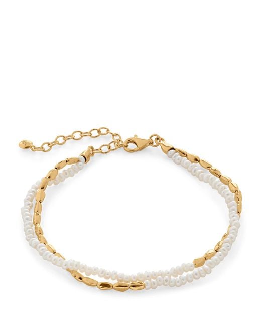 Monica Vinader Metallic Vermeil And Pearl Mini Nugget Beaded Bracelet