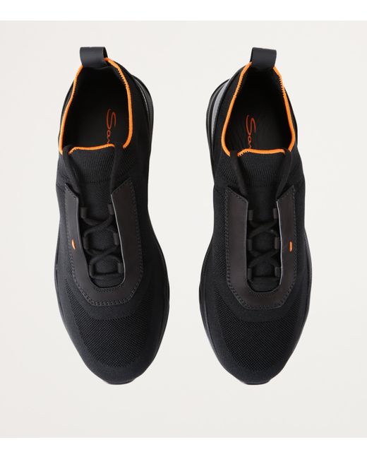 Santoni Black Technical-Knit Runner Sneakers for men