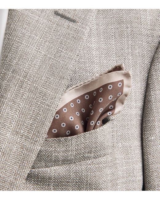 Canali Brown Silk Medallion Print Pocket Square for men