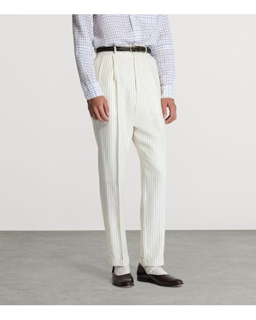 Dunhill White Pinstripe Straight Trousers for men