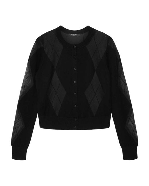 AllSaints Black Wool-Blend Argyle Bern Cardigan