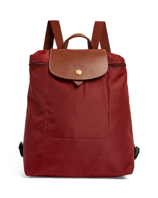 Longchamp Red Medium Leather-trimmed Le Pliage Original Backpack