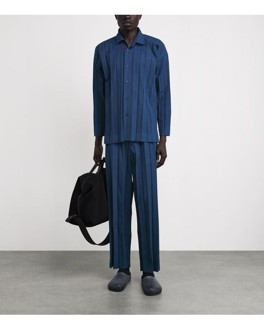Homme Plissé Issey Miyake Blue Edge Pleat Straight Trousers for men
