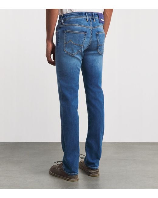Jacob Cohen Blue Crocodile Leather Patch Straight Jeans for men