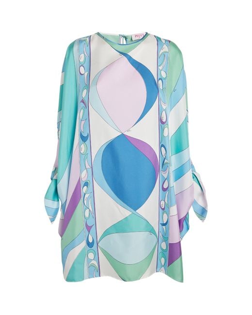 Emilio Pucci Blue Pesci Print Kaftan Mini Dress