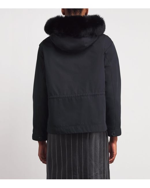 Yves Salomon Black Waterproof Fur-Trim Parka Coat
