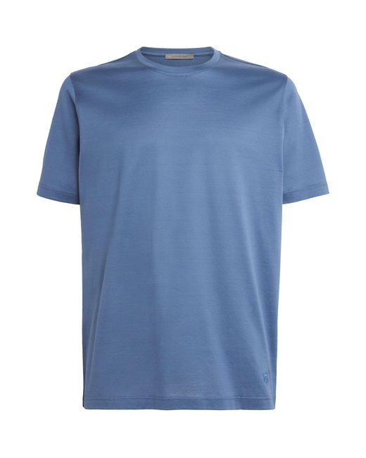 Corneliani Blue Cotton Crew-Neck T-Shirt for men